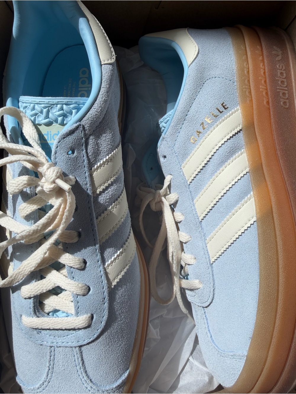 NEW Adidas Gazelle Platform Sneakers - Light Blue/Cream with Gum Sole - Picture 2 of 4